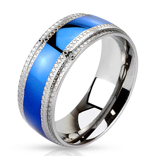 Blue IP Center 316L Surgical Stainless Steel Ring 8mm width