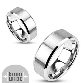 Brushed Center Flat Band with Beveled Edge Ring 316L Stainless Steel 6mm width