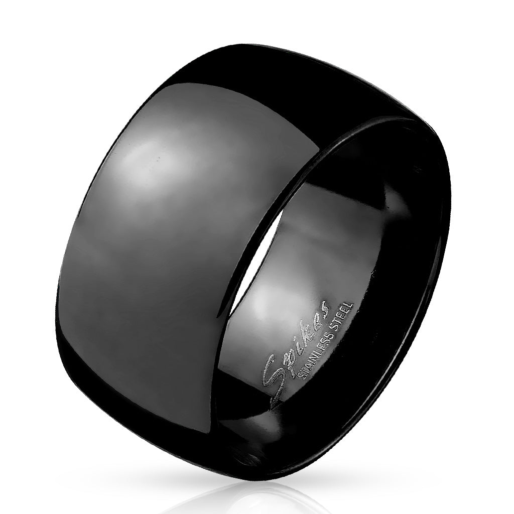 Wide Dome Stainless Steel Band Ring Black IP 10mm width