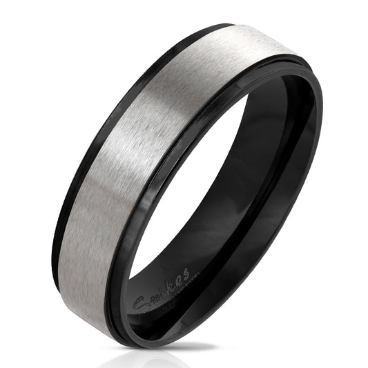 Brushed Center Flat Band with Beveled Edge Ring 316L Stainless Steel 6mm width