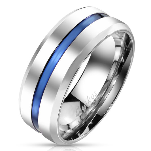 Rainbow IP Stepped Edges with Brushed Finish Center 316L Stainless Steel Classic Band Ring 8mm width