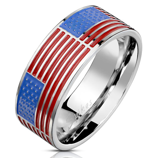 United States Star Spangled Banner American Flag Stainless Steel Ring 8mm width