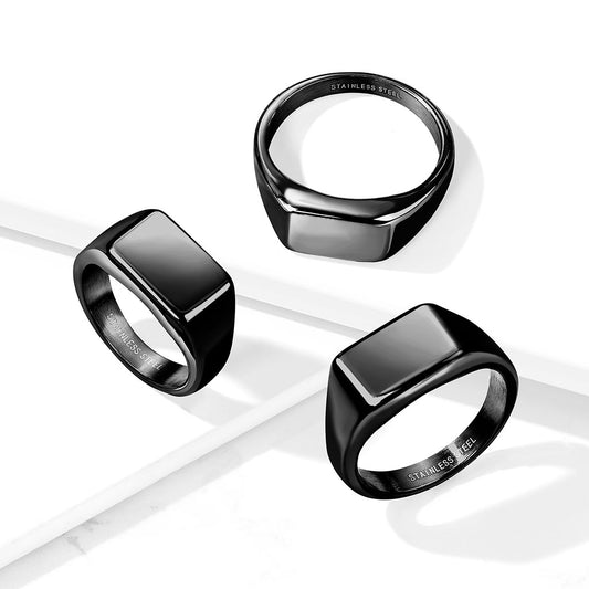 Wide Square Flat Top Black PVD Plated Stainless Steel Ring 9mm width