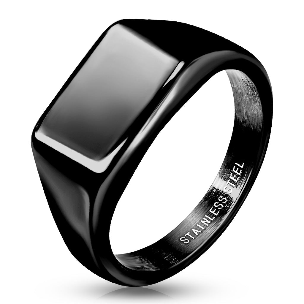 Wide Square Flat Top Black PVD Plated Stainless Steel Ring 9mm width