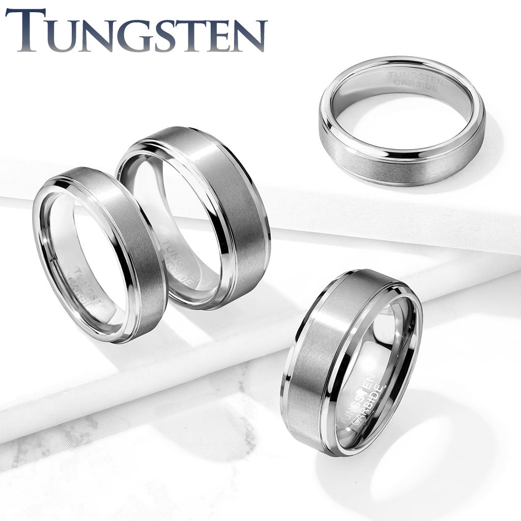 Brushed Center Stepped Edges Tungsten Carbide Ring 6mm width