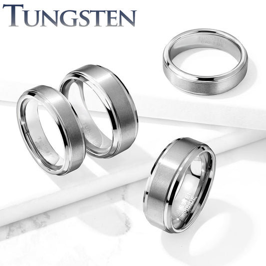 Brushed Center Stepped Edges Tungsten Carbide Ring 6mm width