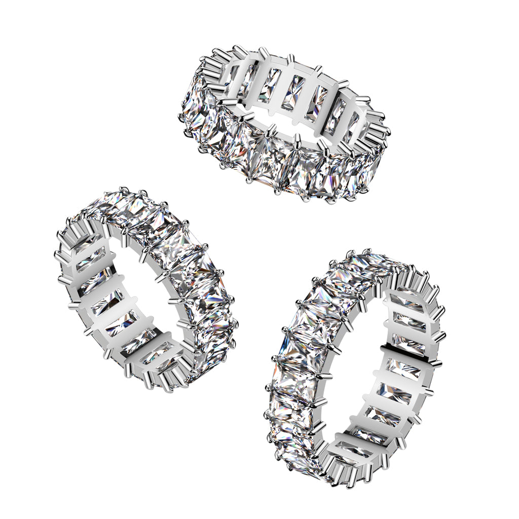 Baguette CZ Eternity Stainless Steel Ring 6.6 width