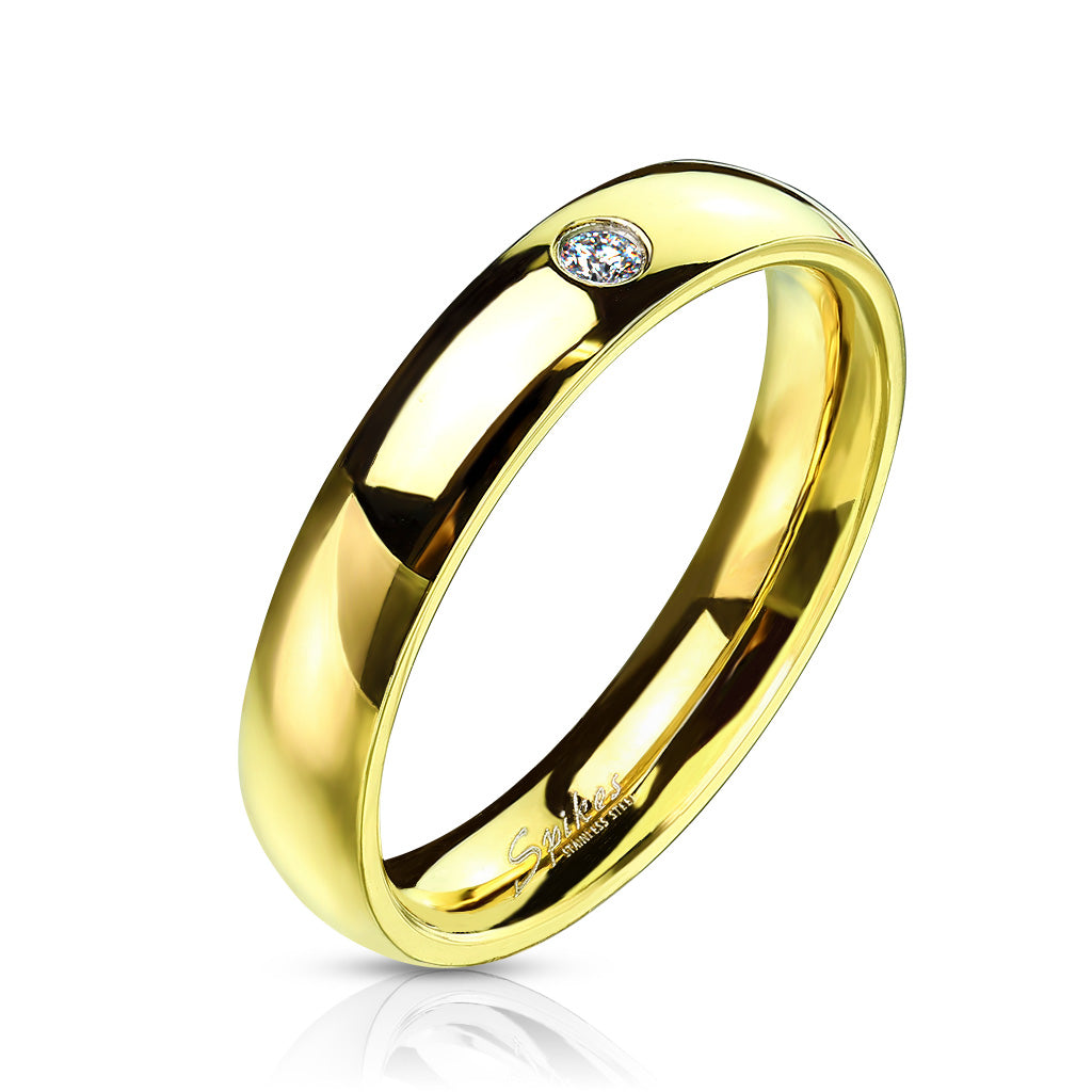 Wedding Band Gold IP Stainless Steel with CZ