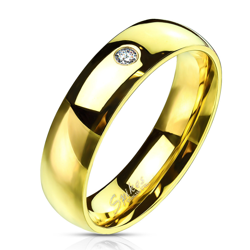 Wedding Band Gold IP Stainless Steel with CZ