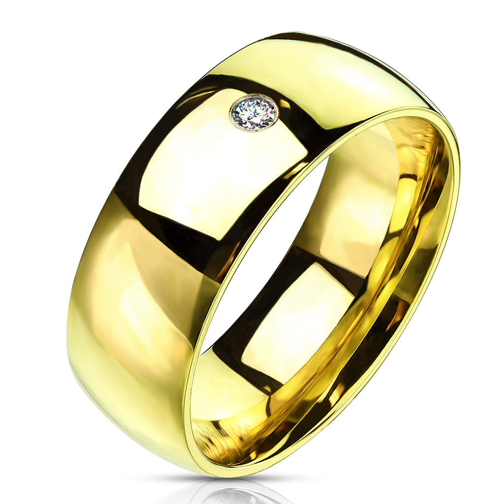 Wedding Band Gold IP Stainless Steel with CZ