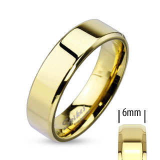 Beveled Edge Flat Band Gold IP Over Stainless Steel Ring 6mm width