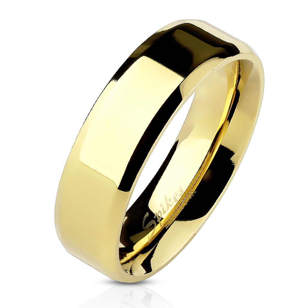 Beveled Edge Flat Band Gold IP Over Stainless Steel Ring 8mm width