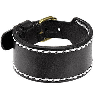 Black Leather White stiched Adjustable Bracelet 9.45 Length