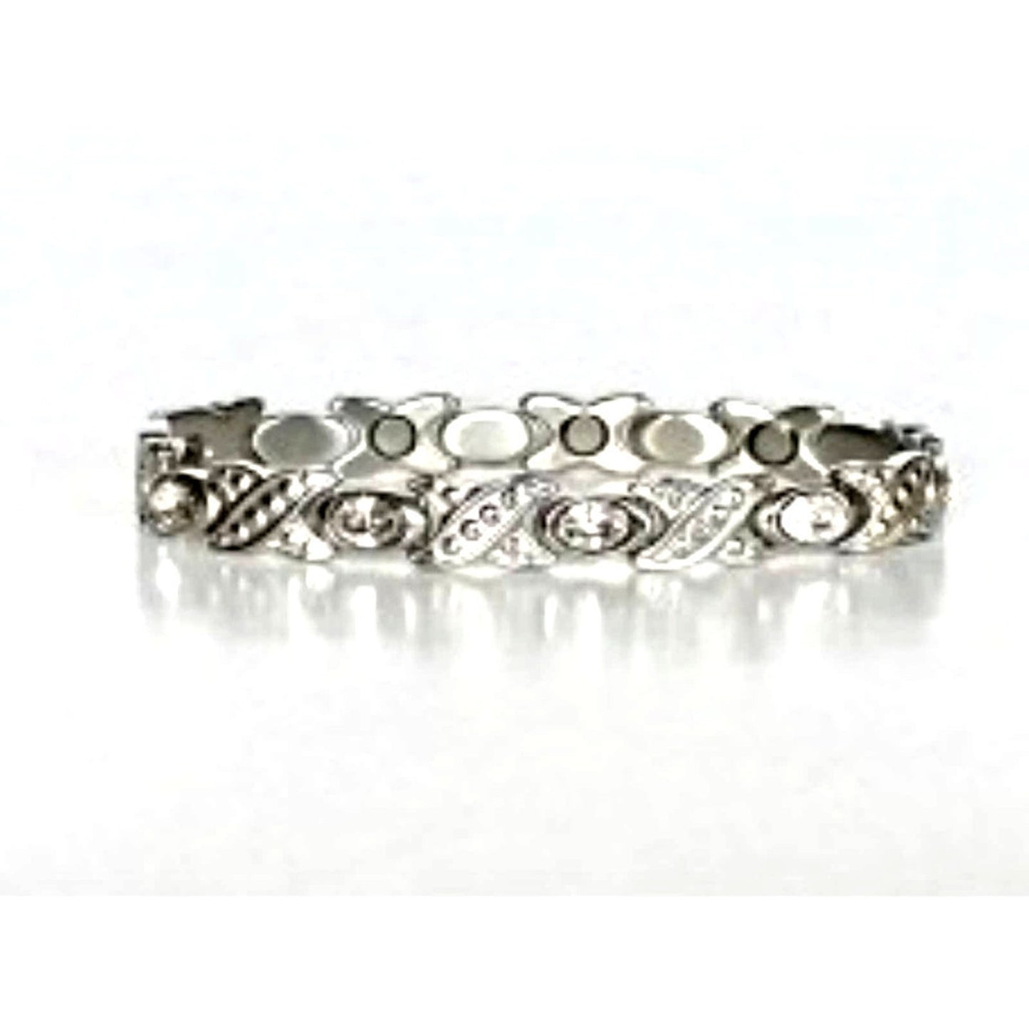 NEW, Stainless magnetic bracelet w CZs. 7.5 inches